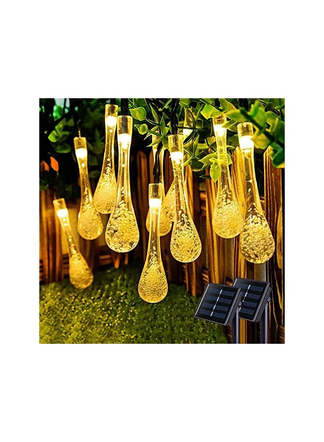 The Bros Solar Waterdrop String Lights,2Pack Each 20FT 30 LED Raindrop String Lights,Waterproof Xmas Lights with 8 Modes,Outdoor Decorative for Garden,Patio,Yard,Party (Warm White) - Image 2
