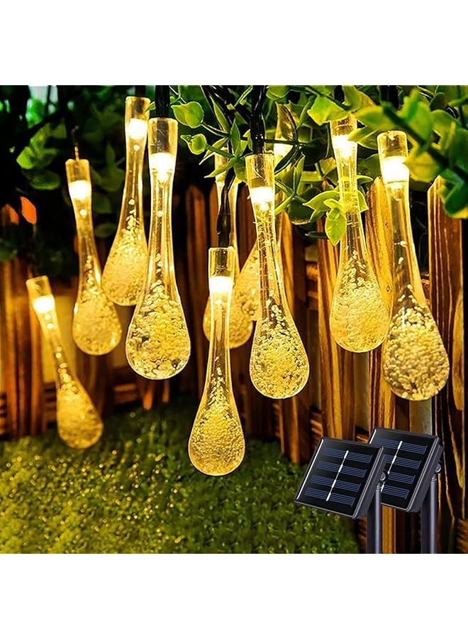The Bros Solar Waterdrop String Lights,2Pack Each 20FT 30 LED Raindrop String Lights,Waterproof Xmas Lights with 8 Modes,Outdoor Decorative for Garden,Patio,Yard,Party (Warm White) - Image 1