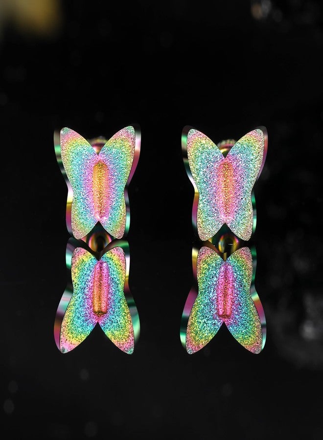 VOLUKA Titanium Star Butterfly Screw Back Earrings for Women Surgical Stainless Steel Hypoallergenic for Sensitive Ears Animal Ear Studs (Rainbow butterfly) - Image 4