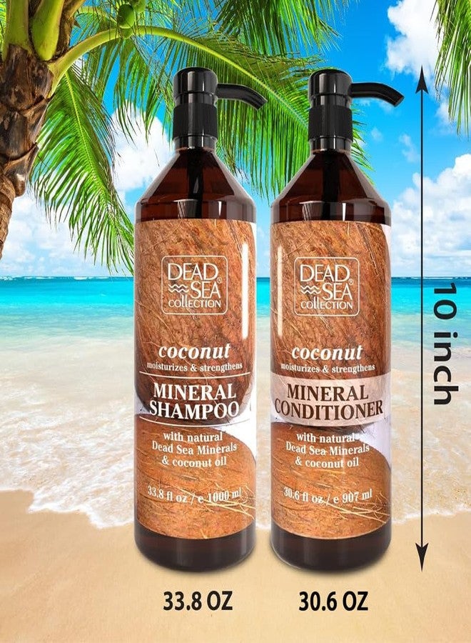 Dead Sea Collection مجموعة شامبو وبلسم من البحر الميت مع زيت جوز الهند - منتجات ترطيب وتنعيم الشعر مع معادن البحر الميت لجميع أنواع الشعر - مجموعة من زجاجتين (33.8 و 30.6 أونصة سائلة)  - Image 2