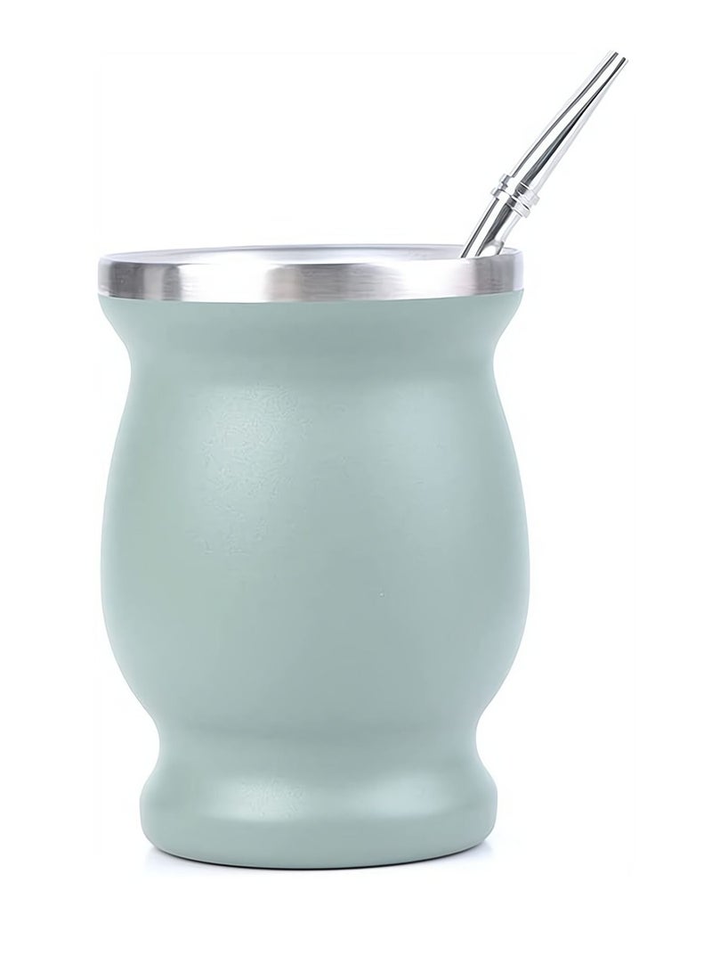 كاست ويف كوب شاي يربا ميت 230 مل لون أخضر فاتح من الفولاذ المقاوم للصدأ مزدوج الجدران سهل الغسل كوب عازل منزلي يربا مات لشرب أوراق الشجر السائبة مع مصاصة بومبيلا - Image 1