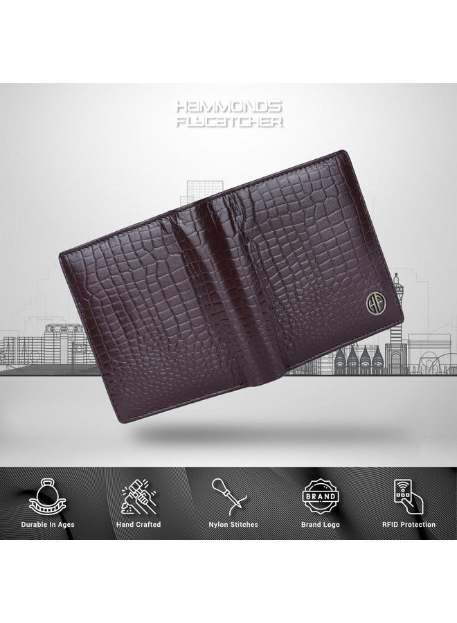 HAMMONDS FLYCATCHER Genuine Leather Wallet for Men, RFID Protected Leather Purse for Men, Money Purse for Men, Bi-Fold Wallet, 4 Card Slots, 3 ID Slots, Coin Pocket, Metal Snap Button - Croc Brown - Image 4