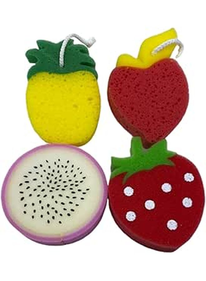 Fruit Shaped Bath Sponges 4 Pack Soft Body Scrubbers For Gentle Exfoliating And Shower - Image 1