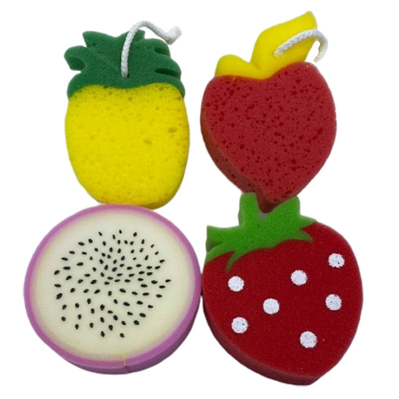 Fruit Shaped Bath Sponges 4 Pack Soft Body Scrubbers For Gentle Exfoliating And Shower - Image 2
