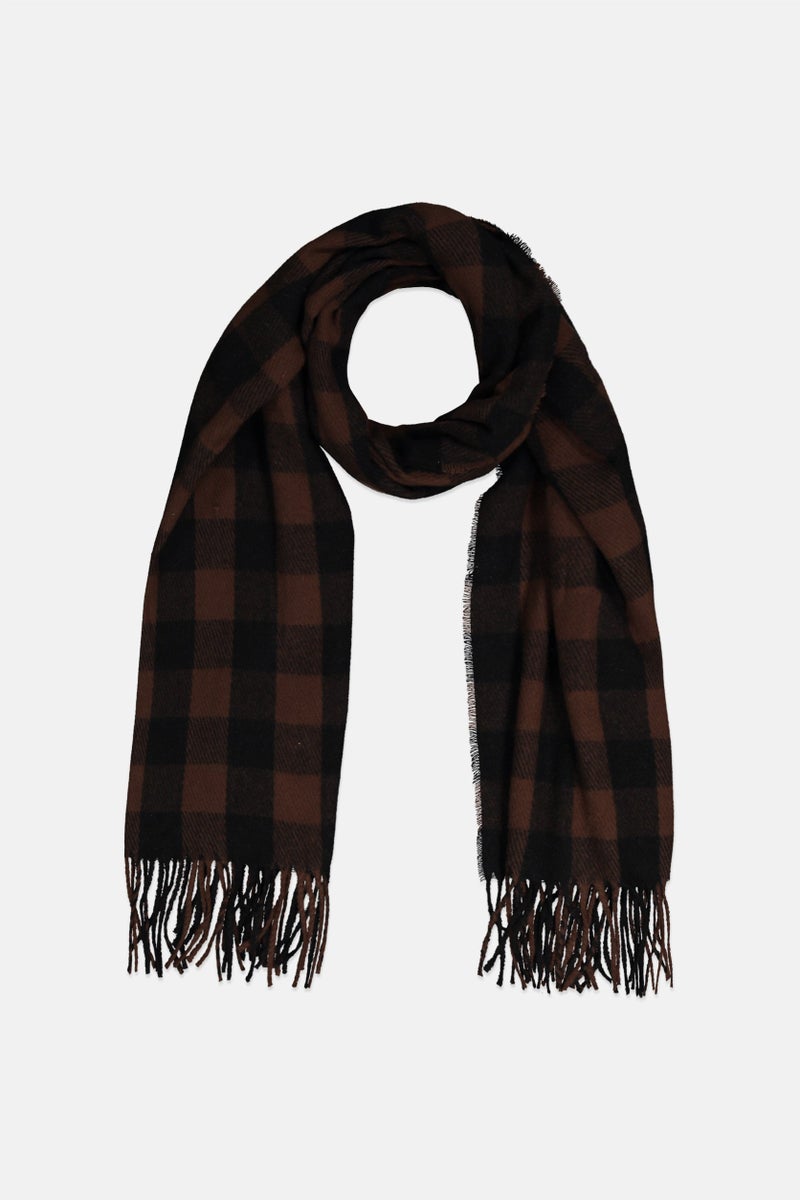 Tchibo Women Fringes Scarf 185 x 57 cm, Brown Combo  - Image 1