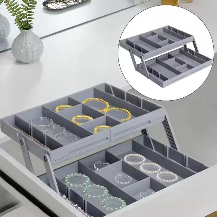 Swejos 2 Tier Smart Foldable Drawer Organizer Stackable MultiTier Expandable Popup Tray Three Tier Desk Space Organizer - Image 2