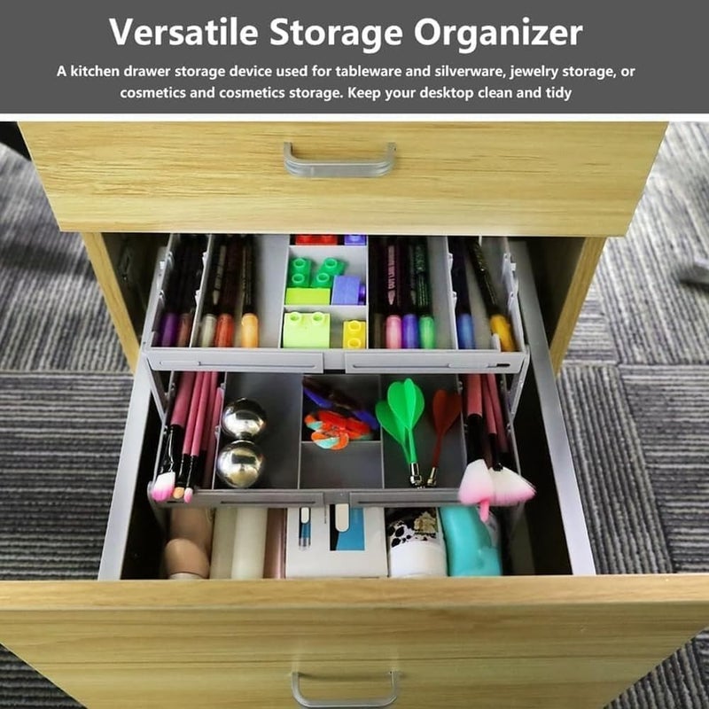 Swejos 2 Tier Smart Foldable Drawer Organizer Stackable MultiTier Expandable Popup Tray Three Tier Desk Space Organizer - Image 3
