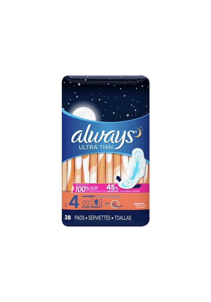 Always Ultra Thin Overnight Feminine Pads with Wings, Size 4, Unscented, 28 Count - Image 2