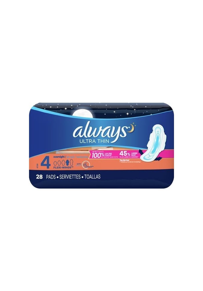 Always Ultra Thin Overnight Feminine Pads with Wings, Size 4, Unscented, 28 Count - Image 3