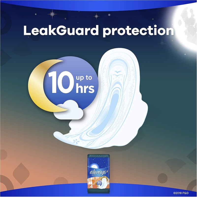 Always Ultra Thin Overnight Feminine Pads with Wings, Size 4, Unscented, 28 Count - Image 4