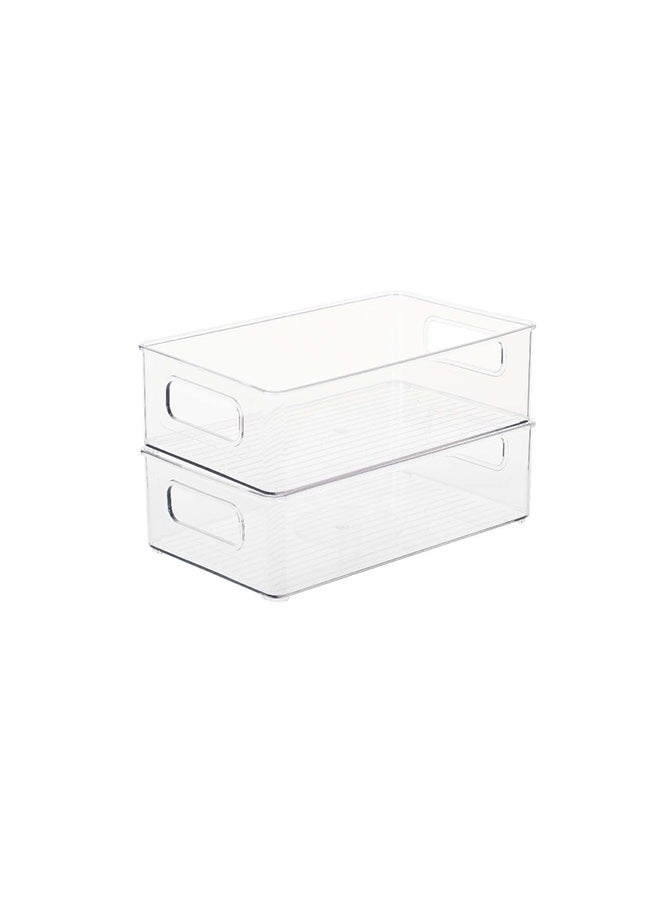 Noon East 2 Pieces Clear Square Storage Bins With Handles – Bpa-Free, Heavy-Duty 10Kg Capacity, Multi-Purpose Organizer For Pantry, Closet, Laundry Room, Kitchen, Bathroom,Under Sink Organization 25.8 X 15.5 X 7.8Cm - Image 1