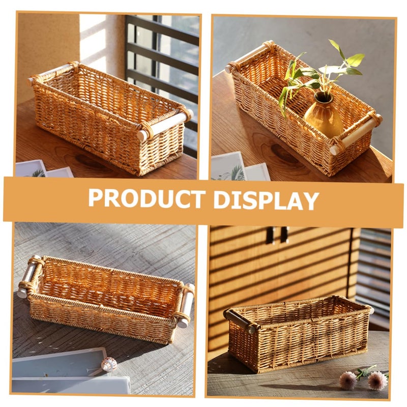 Woven Rattan Storage Basket Organizer Bin 25X8X6 Cm - Image 3