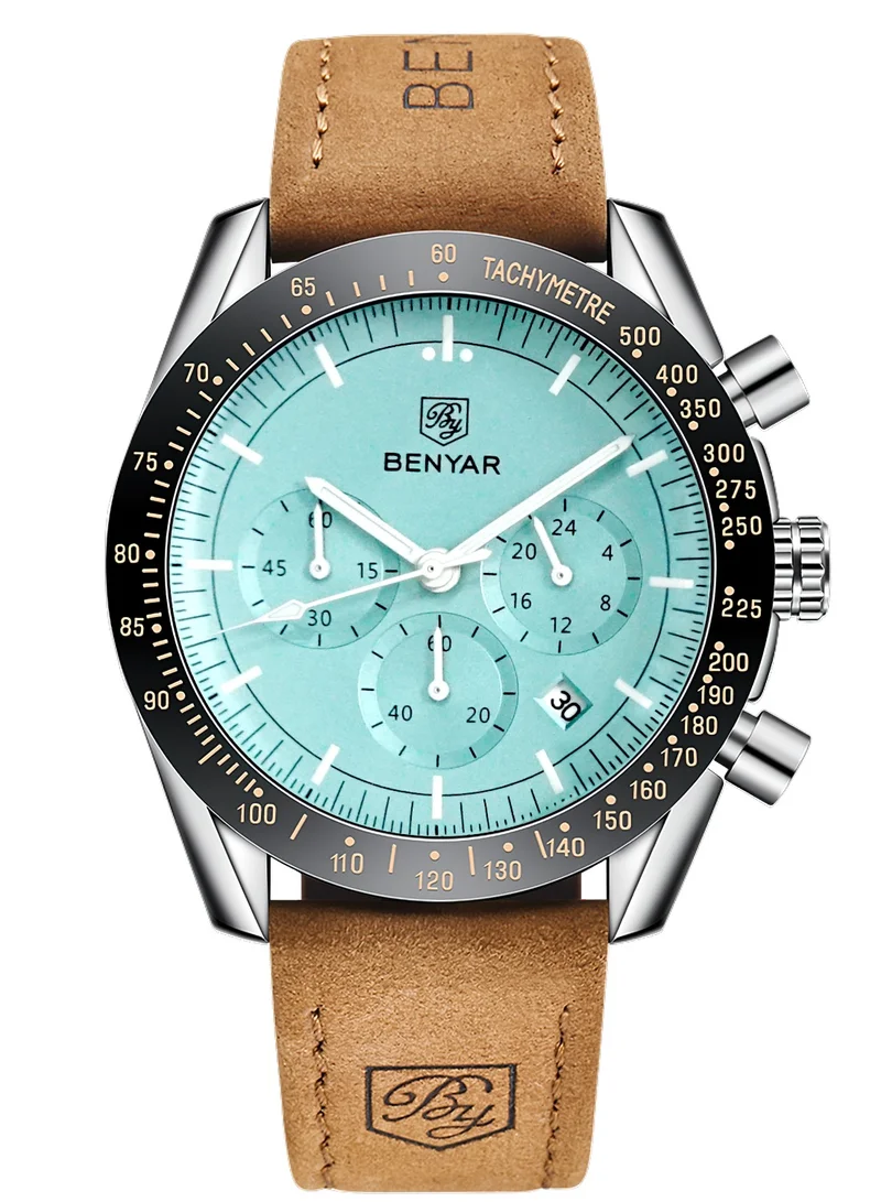 BENYAR BY BENYAR Watch for Men Analog Quartz Chronograph Waterproof Luminous Designer Mens Wrist Watches Business Work Sport Casual Dress Watch with Silicone Strap Elegant Gifts for Men