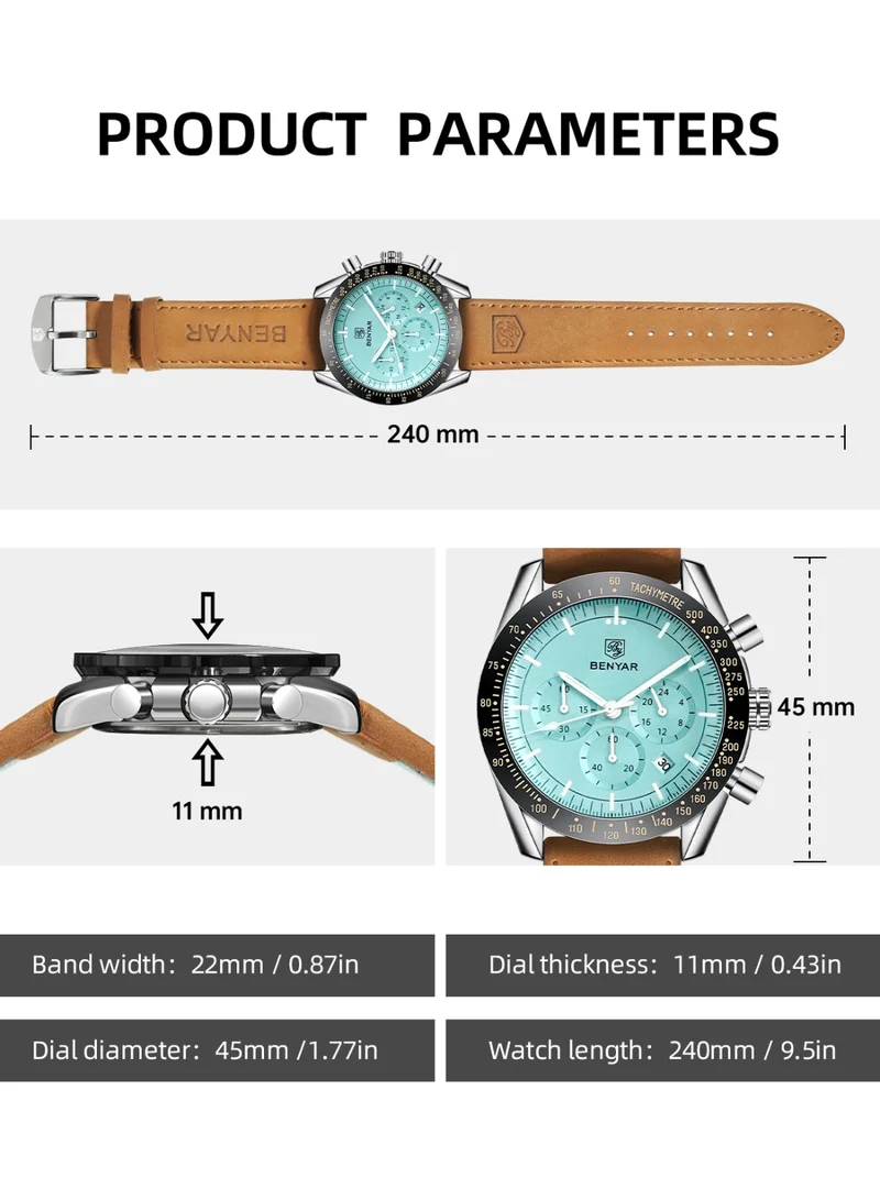 BENYAR BY BENYAR Watch for Men Analog Quartz Chronograph Waterproof Luminous Designer Mens Wrist Watches Business Work Sport Casual Dress Watch with Silicone Strap Elegant Gifts for Men