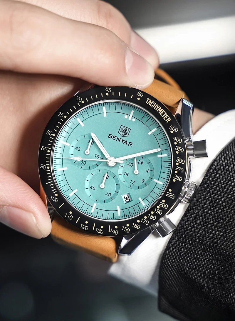 BENYAR BENYAR Watch for Men Analog Quartz Chronograph Waterproof Luminous Designer Mens Wrist Watches Business Work Sport Casual Dress Watch with leather Strap Elegant Gifts for Men