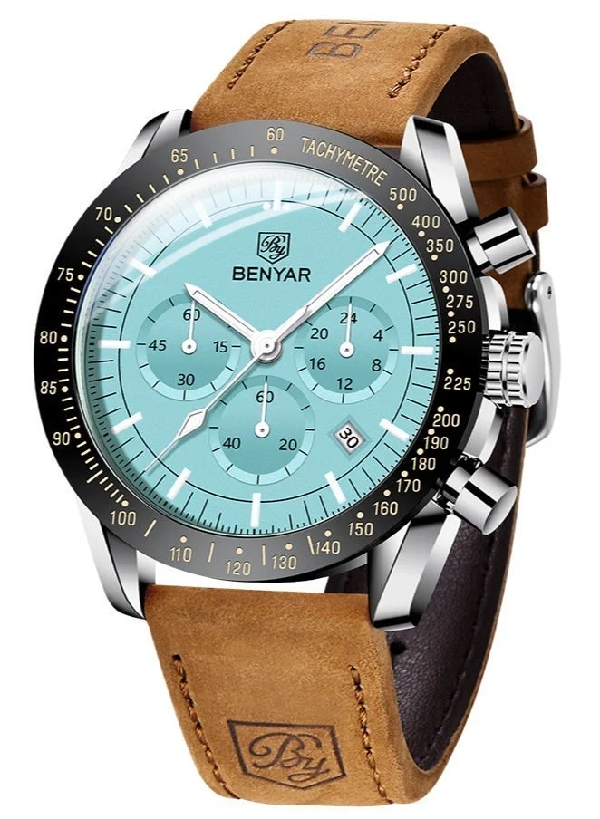 BENYAR BENYAR Watch for Men Analog Quartz Chronograph Waterproof Luminous Designer Mens Wrist Watches Business Work Sport Casual Dress Watch with leather Strap Elegant Gifts for Men