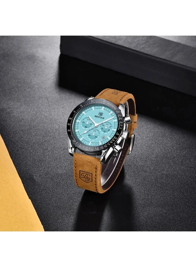 BENYAR BENYAR Watch for Men Analog Quartz Chronograph Waterproof Luminous Designer Mens Wrist Watches Business Work Sport Casual Dress Watch with leather Strap Elegant Gifts for Men