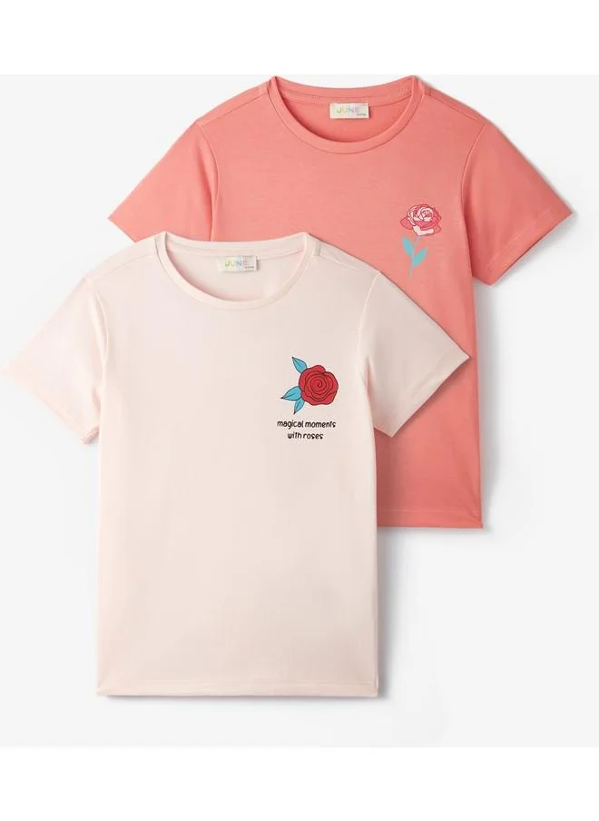 JUNE June Girl Short Sleeve 2-Pack Printed Tshirt Peach - Coral