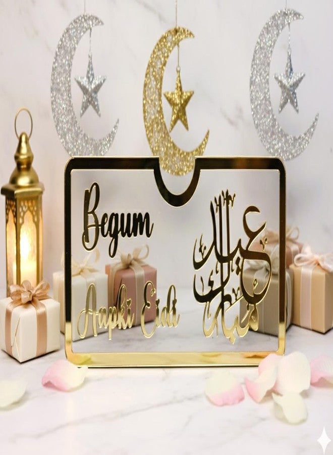 BELOXY ظرف العيدية، حامل نقود العيدية بخط ذهبي، صندوق أكريليك مزخرف للاحتفال بالعيد، صندوق نقود العيدية، عيد مبارك (1) - Image 1