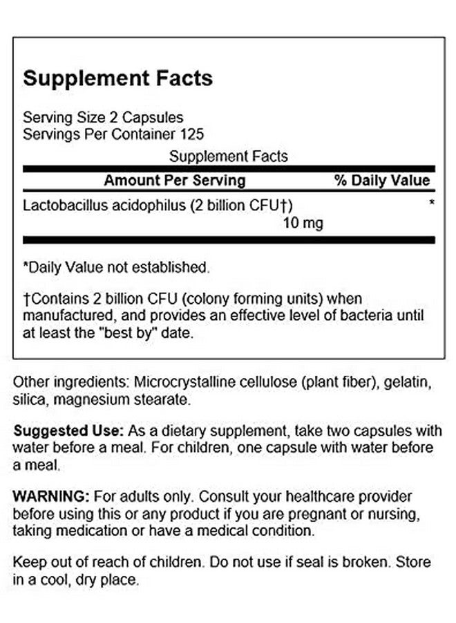 SWANSON Lactobacillus Acidophilus Probiotic Supplement Supporting Digestive Health With 1 Billion Cfu Per Capsule Promotes Bowel And Gi Tract Health (250 Capsules) 2 Pack - Image 3
