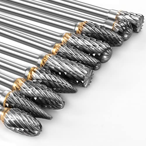 FOTYBEI Carbide Burr Set Compatible with Dremel Rotary Tool 10Pcs Die Grinder Bits Rotary File Rasp with 1/8" Shank Tool Accessories for Attachments Cutting Burrs Metal Grinding Engraving Porting Double Cut - Image 1