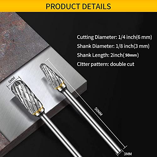 FOTYBEI Carbide Burr Set Compatible with Dremel Rotary Tool 10Pcs Die Grinder Bits Rotary File Rasp with 1/8" Shank Tool Accessories for Attachments Cutting Burrs Metal Grinding Engraving Porting Double Cut - Image 5
