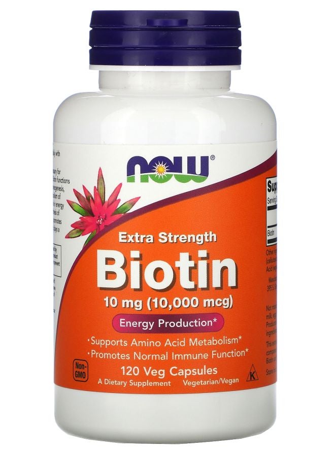 now Extra Strength Biotin 10 mg (10000 mcg) 120 Veg Capsules