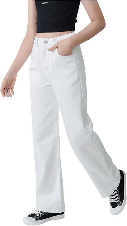 ADBUCKS Stretchable Denim Fabric High Rise Wide Leg Jeans for Girls II Girls Bootcut Jeans (in, Age, 6 Years, 7 Years, White) - Image 3