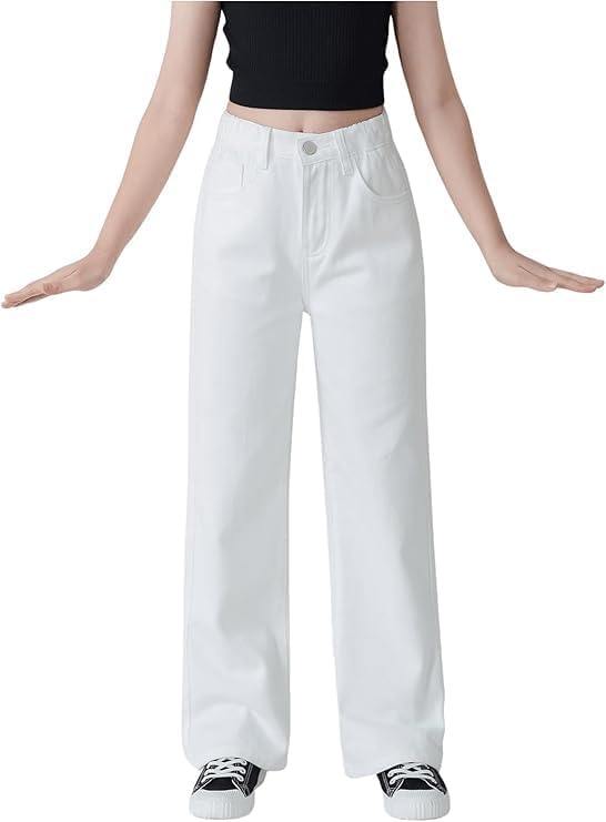 ADBUCKS Stretchable Denim Fabric High Rise Wide Leg Jeans for Girls II Girls Bootcut Jeans (in, Age, 6 Years, 7 Years, White) - Image 1