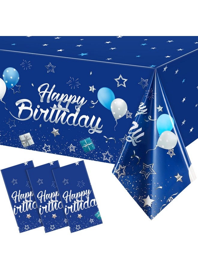 Tegeme Navy Blue Party Supplies Blue Stars Happy Birthday Tablecloths Blue Starry Confetti Table Covers For Kids Boys Girls Baby Shower Birthday Party Decorations (Navy Blue And Silver 3 Pack) - Image 1