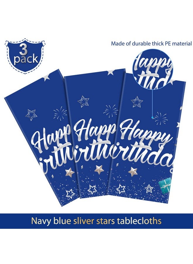 Tegeme Navy Blue Party Supplies Blue Stars Happy Birthday Tablecloths Blue Starry Confetti Table Covers For Kids Boys Girls Baby Shower Birthday Party Decorations (Navy Blue And Silver 3 Pack) - Image 3