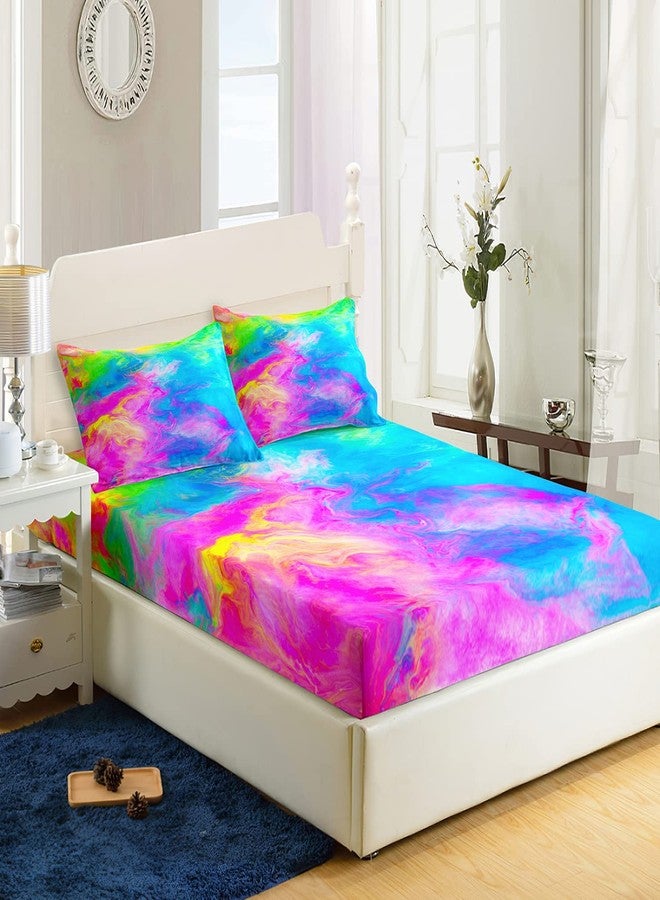 AILONEN Tie Dye Fitted Sheet Twin XL Size, Superior Colorful Hiphop Style Bed Sheets for Girls Teens Kids,Gypsy Bedroom Sheet Set,Bedding Decor Set,1 Fitted Sheet and 2 Pillow Case,3 Piece - Image 1