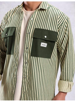 Beyoung Green Heavy Striped Urban Shirt for Men  - Image 3
