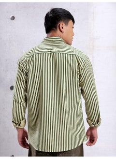 Beyoung Green Heavy Striped Urban Shirt for Men  - Image 5