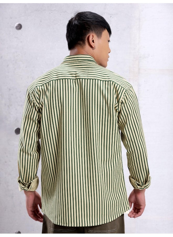 Beyoung Green Heavy Striped Urban Shirt for Men  - Image 5