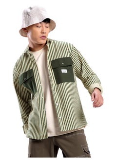 Beyoung Green Heavy Striped Urban Shirt for Men  - Image 1