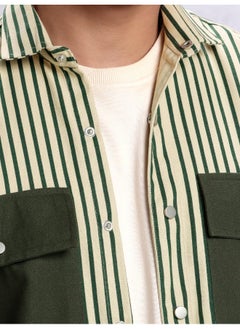Beyoung Green Heavy Striped Urban Shirt for Men  - Image 2