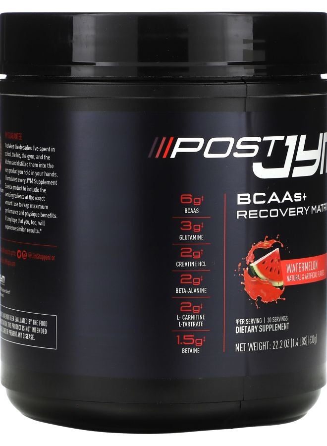 JYM Supplement Science Post JYM BCAAs + Recovery Matrix Watermelon 1.4 lbs (630 g) - Image 2