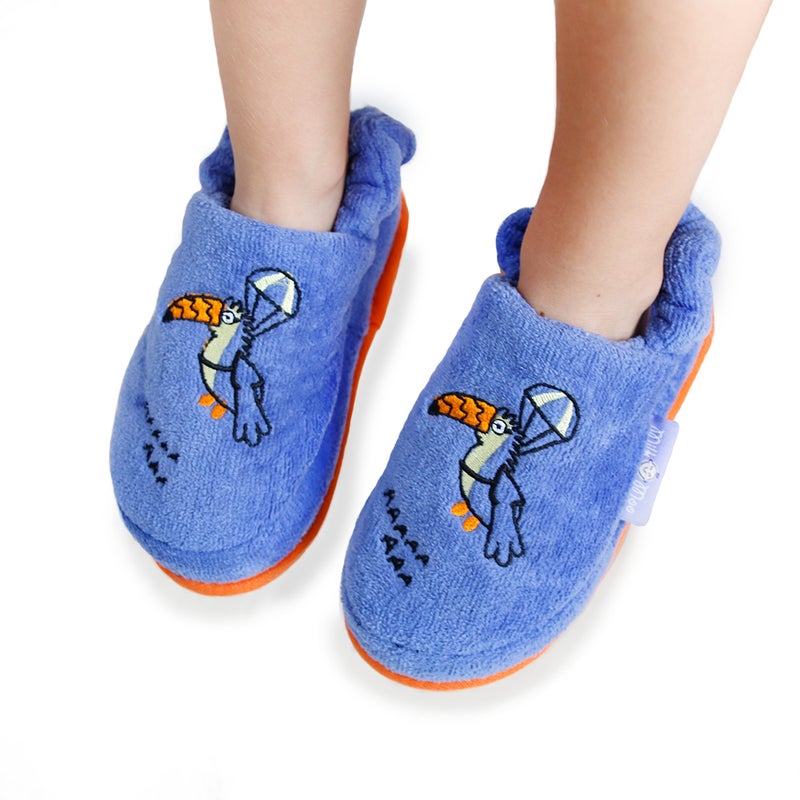 Milk & Moo Kids Slippers, 20cm 100% Cotton, Kids Indoor Slippers, Non-Slip Soft Sole, Slip-On Lightweight, Breathable, Ideal for Home, Bath, Indoor Use, Flying Toucan Design, For Boys and Girls, 5-6 Years Old - Image 1