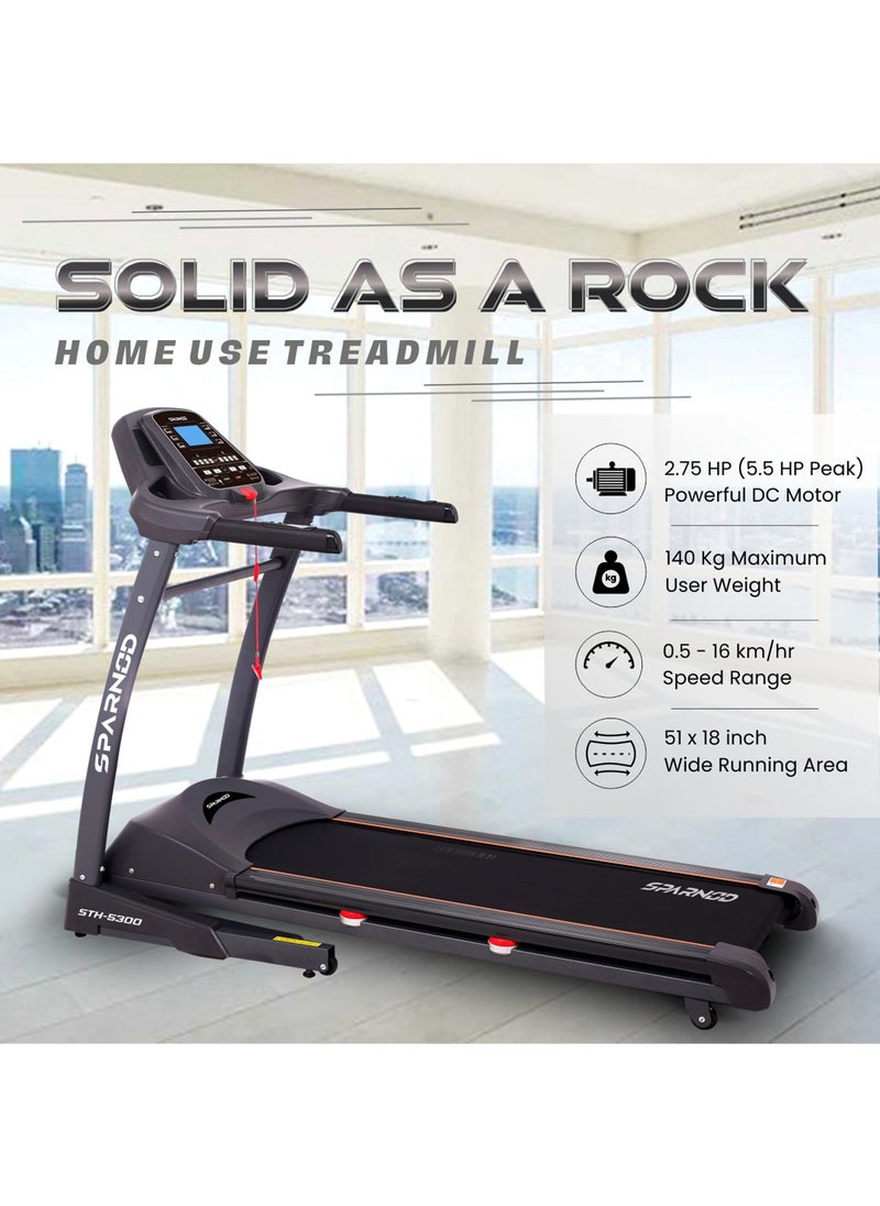 Sparnod Fitness - STH-5300 (5.5 HP Peak) Automatic Treadmill - Foldable Motorized Walking & Running Machine for Home Use - Sturdy Equipment with Auto Incline, Black - Image 1