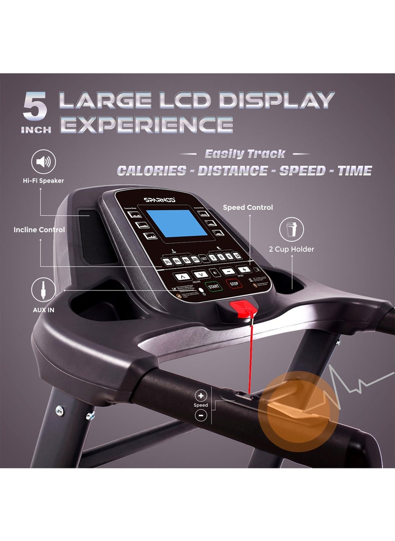 Sparnod Fitness - STH-5300 (5.5 HP Peak) Automatic Treadmill - Foldable Motorized Walking & Running Machine for Home Use - Sturdy Equipment with Auto Incline, Black - Image 1