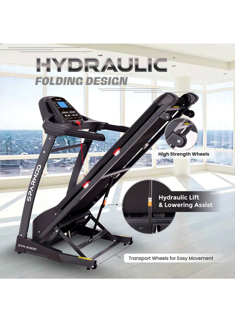 Sparnod Fitness - STH-5300 (5.5 HP Peak) Automatic Treadmill - Foldable Motorized Walking & Running Machine for Home Use - Sturdy Equipment with Auto Incline, Black - Image 1