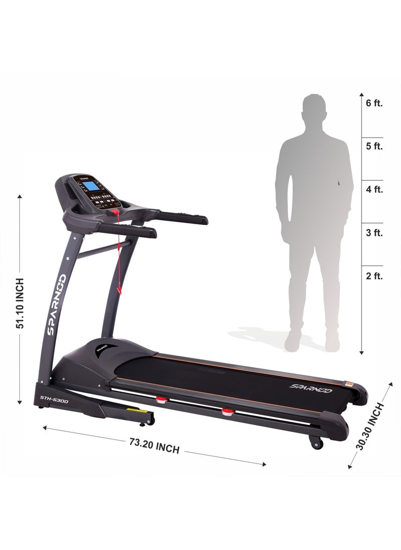 Sparnod Fitness - STH-5300 (5.5 HP Peak) Automatic Treadmill - Foldable Motorized Walking & Running Machine for Home Use - Sturdy Equipment with Auto Incline, Black - Image 1