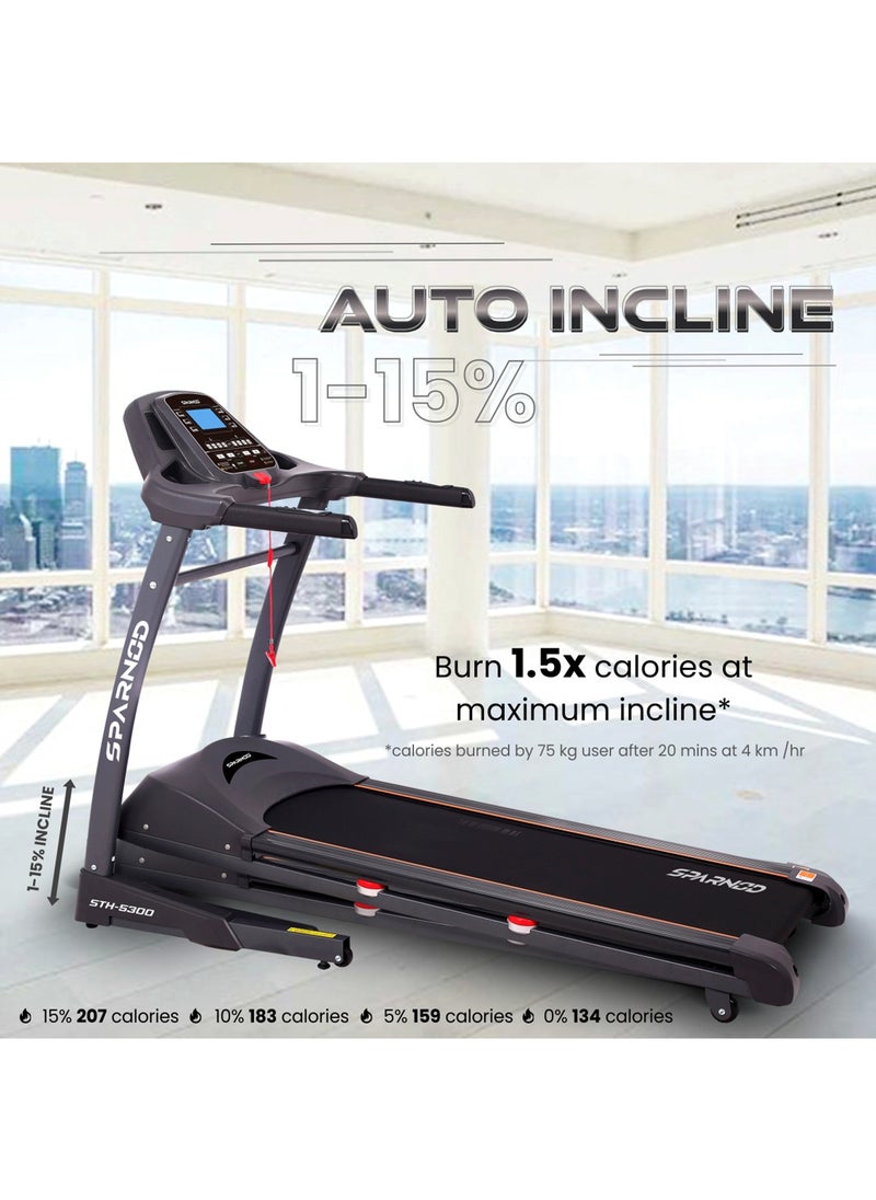 Sparnod Fitness - STH-5300 (5.5 HP Peak) Automatic Treadmill - Foldable Motorized Walking & Running Machine for Home Use - Sturdy Equipment with Auto Incline, Black - Image 1