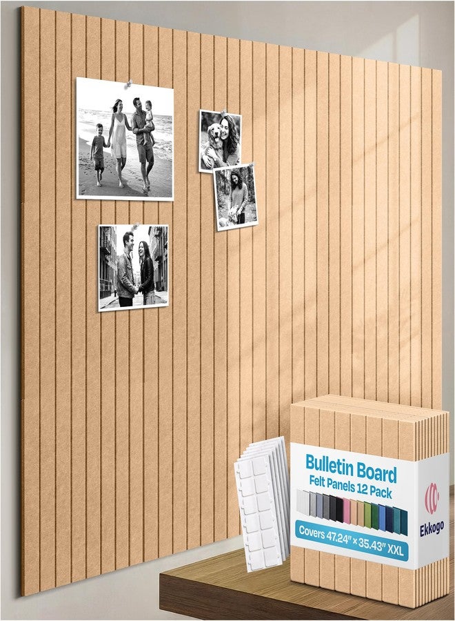 Ekkogo X-Large Cork Board Alternative 12-Pack Felt Bulletin Board Thick and Decorative Pin Board for Home Office Walls 47.24 x 35.43 Inches with 72 Adhesive Tabs - [Soft Camel] - Image 1