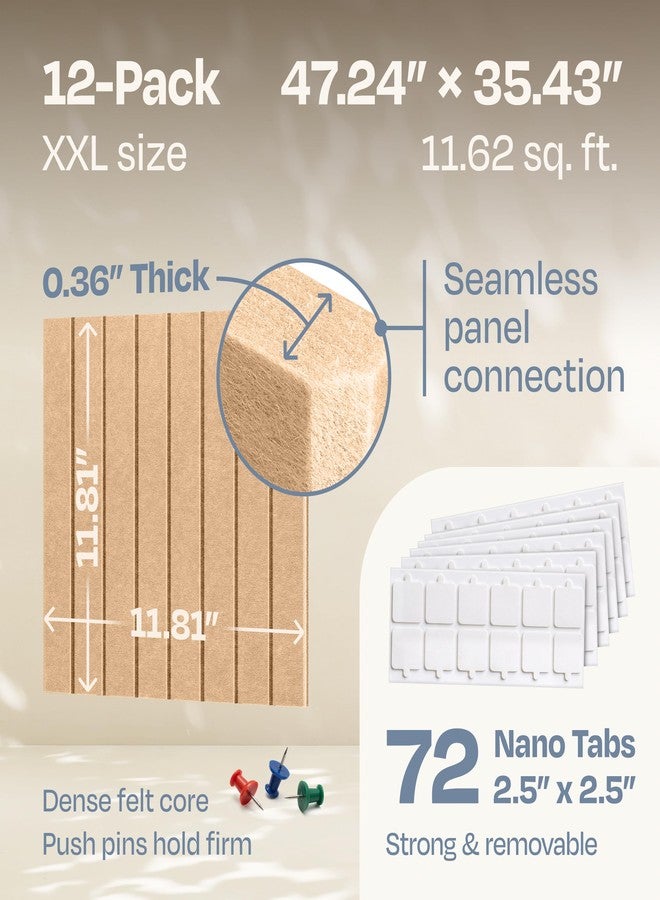 Ekkogo X-Large Cork Board Alternative 12-Pack Felt Bulletin Board Thick and Decorative Pin Board for Home Office Walls 47.24 x 35.43 Inches with 72 Adhesive Tabs - [Soft Camel] - Image 3