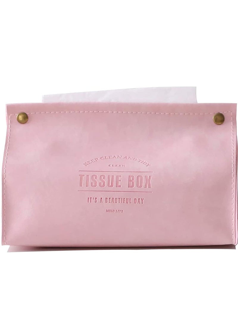 Excefore Tissue Box Holder, Decorative PU Leather Cover Rectangular Facial Paper Case for House Living Room, Bedroom, Office, Kitchen, Bathroom, Car Holder(Pink) - Image 1