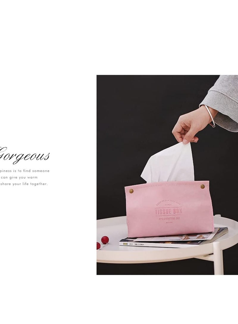 Excefore Tissue Box Holder, Decorative PU Leather Cover Rectangular Facial Paper Case for House Living Room, Bedroom, Office, Kitchen, Bathroom, Car Holder(Pink) - Image 5
