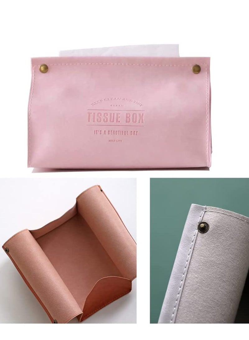 Excefore Tissue Box Holder, Decorative PU Leather Cover Rectangular Facial Paper Case for House Living Room, Bedroom, Office, Kitchen, Bathroom, Car Holder(Pink) - Image 3
