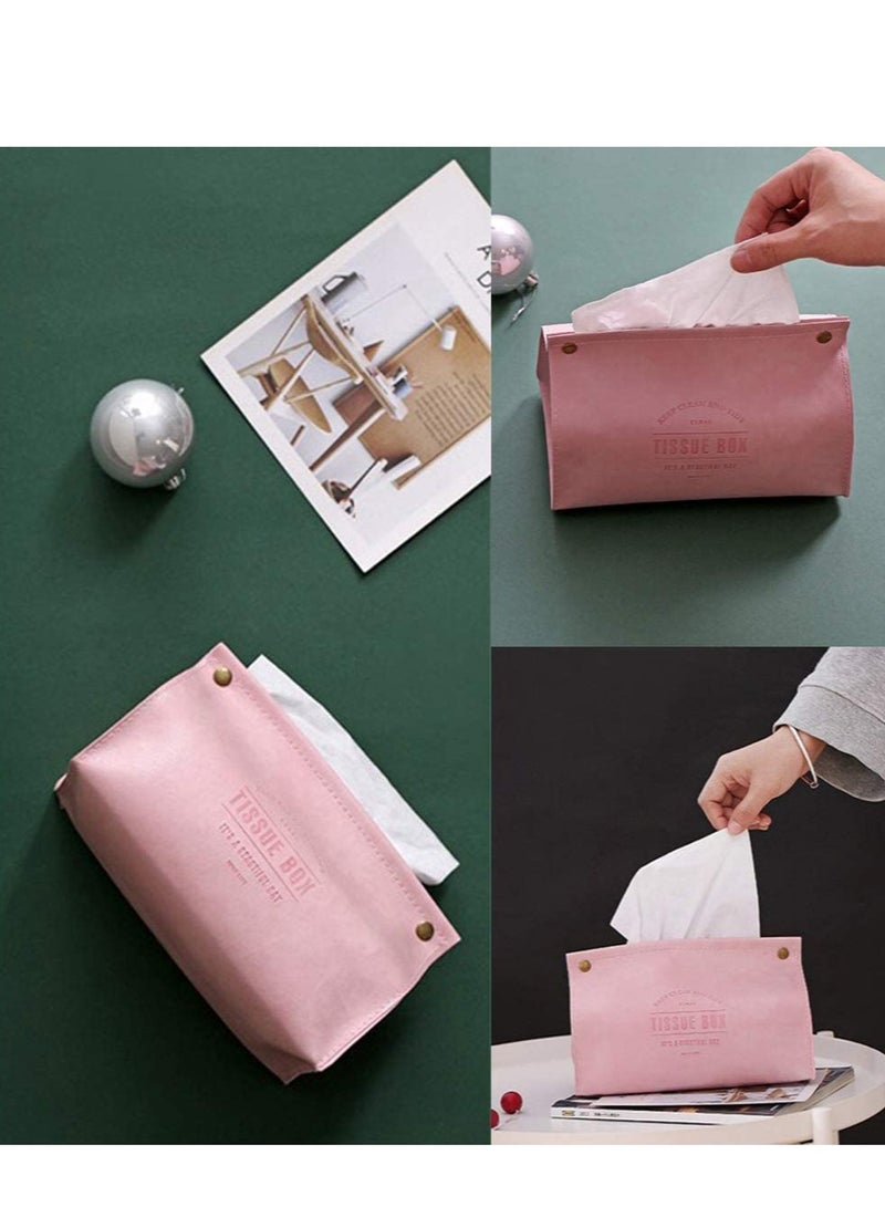Excefore Tissue Box Holder, Decorative PU Leather Cover Rectangular Facial Paper Case for House Living Room, Bedroom, Office, Kitchen, Bathroom, Car Holder(Pink) - Image 2
